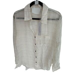 NWT Sheer Cream Button Down Shirt Size Medium